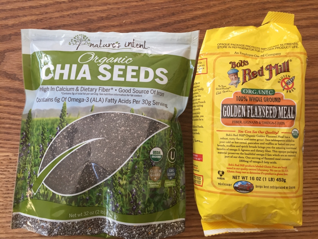 organic Chia Seeds from Costco, organic Flaxseed Meal from Whole Foods.